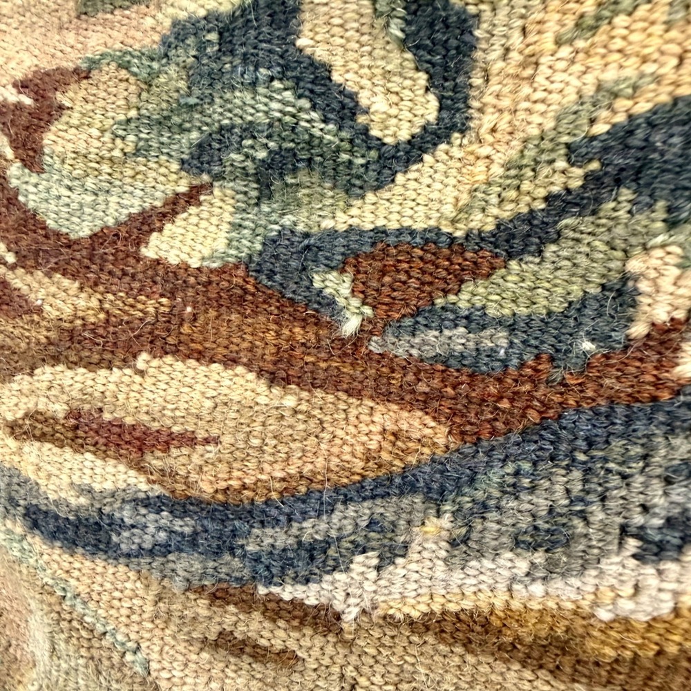 Vintage Handwoven Aubusson Pillow Cover 24x24 Wool Pheasant Floral Gold Fringe - Picture 4 of 16